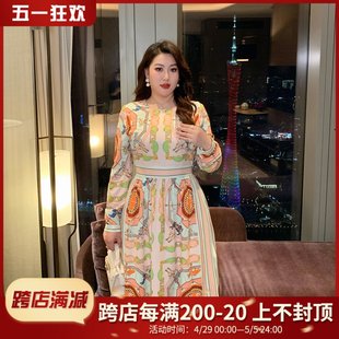 GLEC大码女装春装2024年新款法式复古气质度假风高级感印花连衣裙