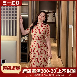 GLEC高端胖mm大码女装2024年夏新款玫瑰刺绣国风改良版旗袍连衣裙
