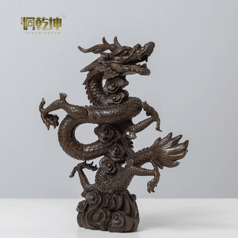 铜乾坤纯铜龙摆件招财工艺品飞龙在天青龙电视柜玄关饰品开业礼品