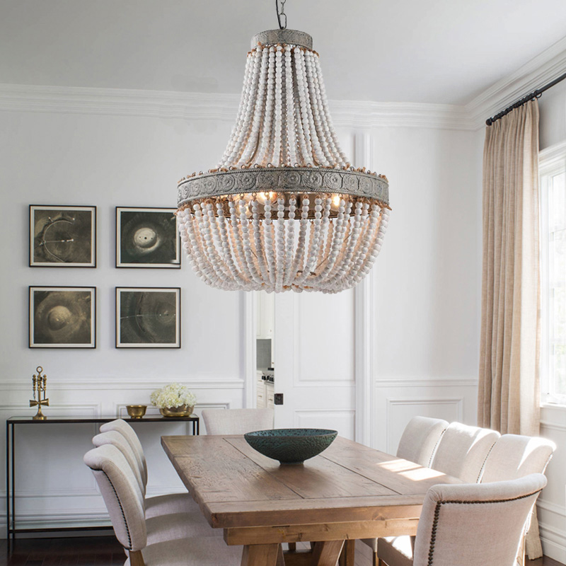 美式流苏麻绳水晶吊灯餐厅民宿北欧风格简约木珠卧室客厅贝壳灯具