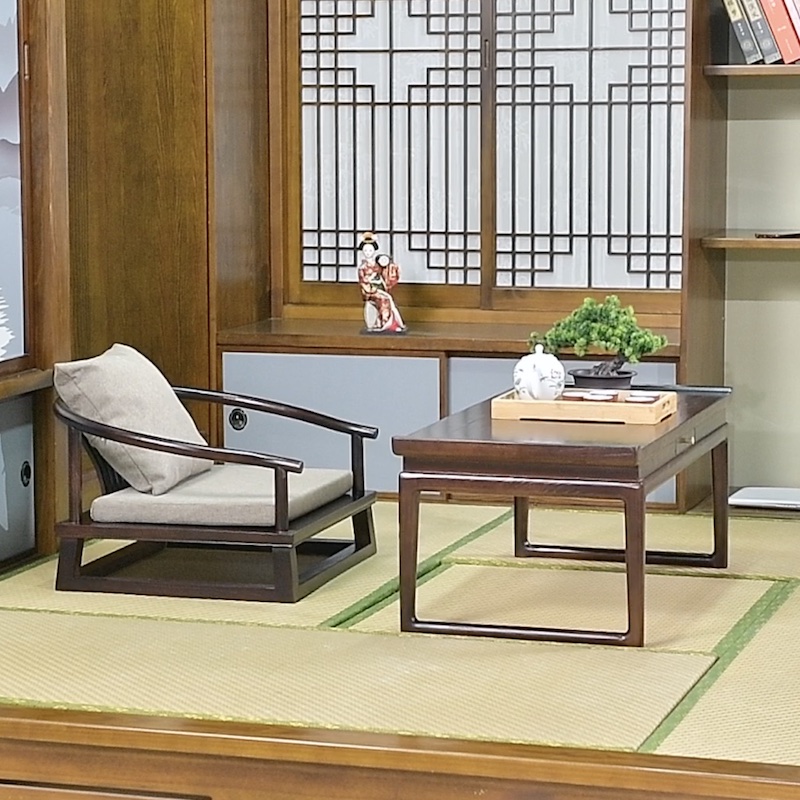 老榆木新中式榻榻米座椅靠背椅和室椅无腿无脚地板阳台飘窗床上椅