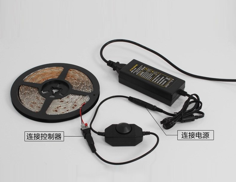 LED单色线上调光器 灯带旋钮开关旋转控制器 12V-24V两头公母DC头