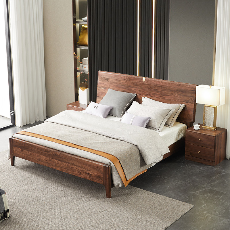 北美黑胡桃木床轻奢现代1米8婚床极简主卧大床新中式全实木双人床