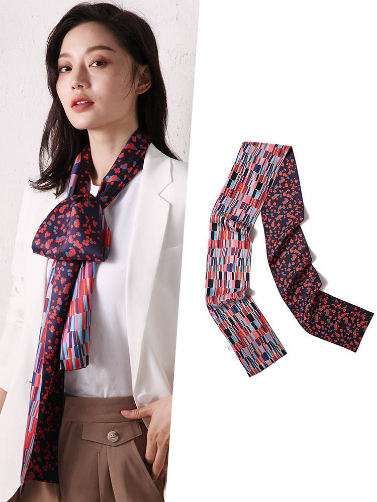 真丝丝巾窄款小围巾时尚细长条飘带围巾春秋女士装饰颈带冬季领巾