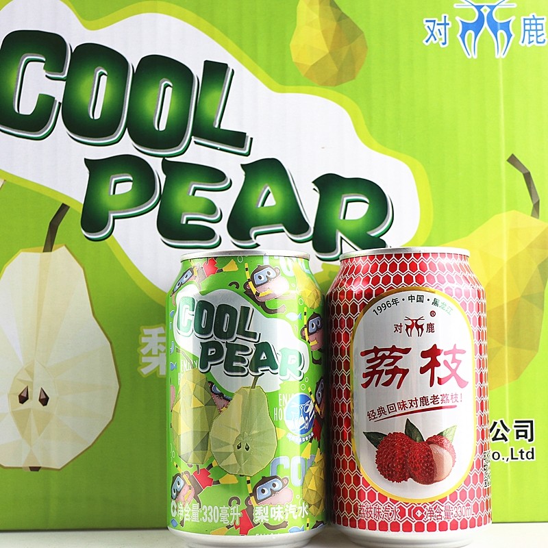 对鹿爽酷大白梨汽水330ml罐荔枝味休闲饮品 易拉罐饮料 一份12罐
