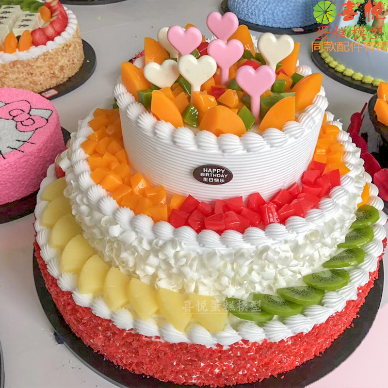 新款网红创意三层10寸8寸欧式水果蛋糕模型仿真定制橱窗摆设样品