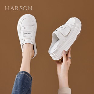 哈森超火半拖鞋外穿2024新款夏季包头半托女鞋子厚底一脚蹬拖鞋女