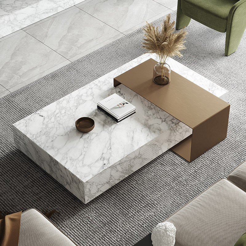 意式极简天然中花白大理石茶几客厅轻奢现代简约设计师别墅高端