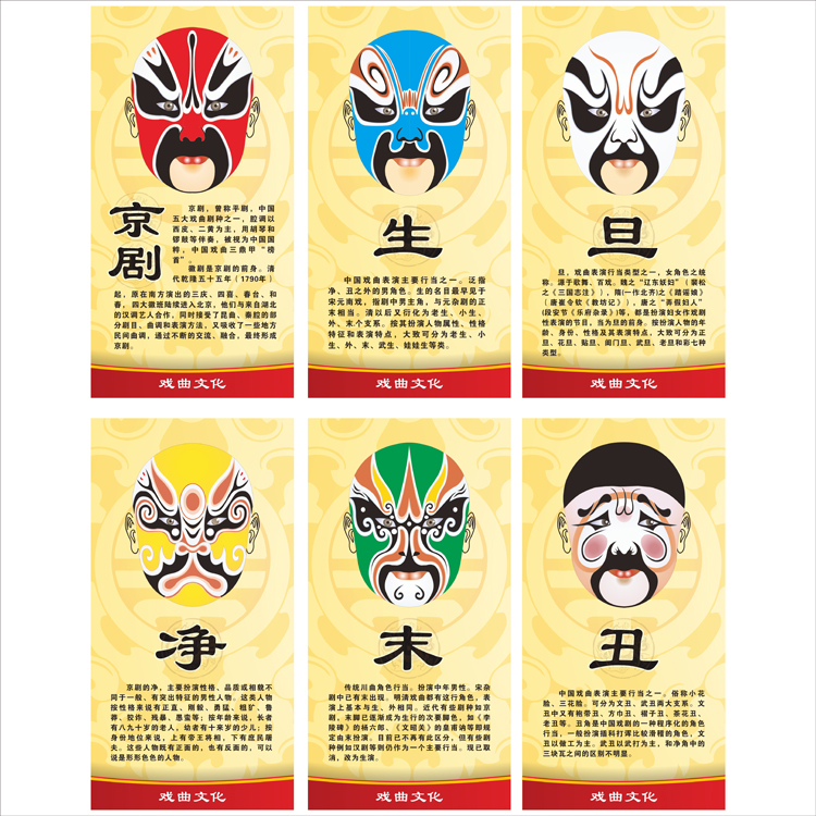 国粹京剧脸谱人物介绍装饰画贴纸中国传统传统戏戏曲墙贴
