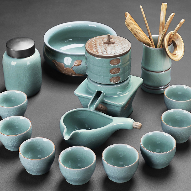 哥窑懒人茶具套装复古全半自动功夫茶具家用创意茶道现代简约茶杯