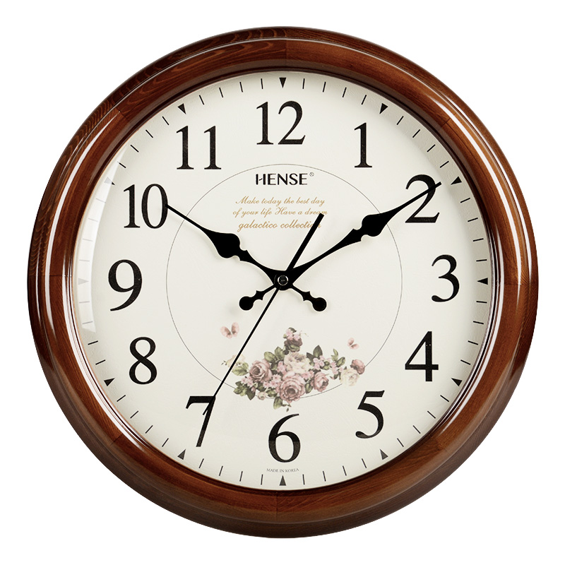 汉时钟表欧式挂钟静音客厅实木现代时钟田园挂表创意石英钟HW17