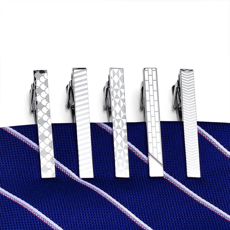 花纹领带夹男 韩版简约领夹 商务高档创意别针 银色定制领带卡子