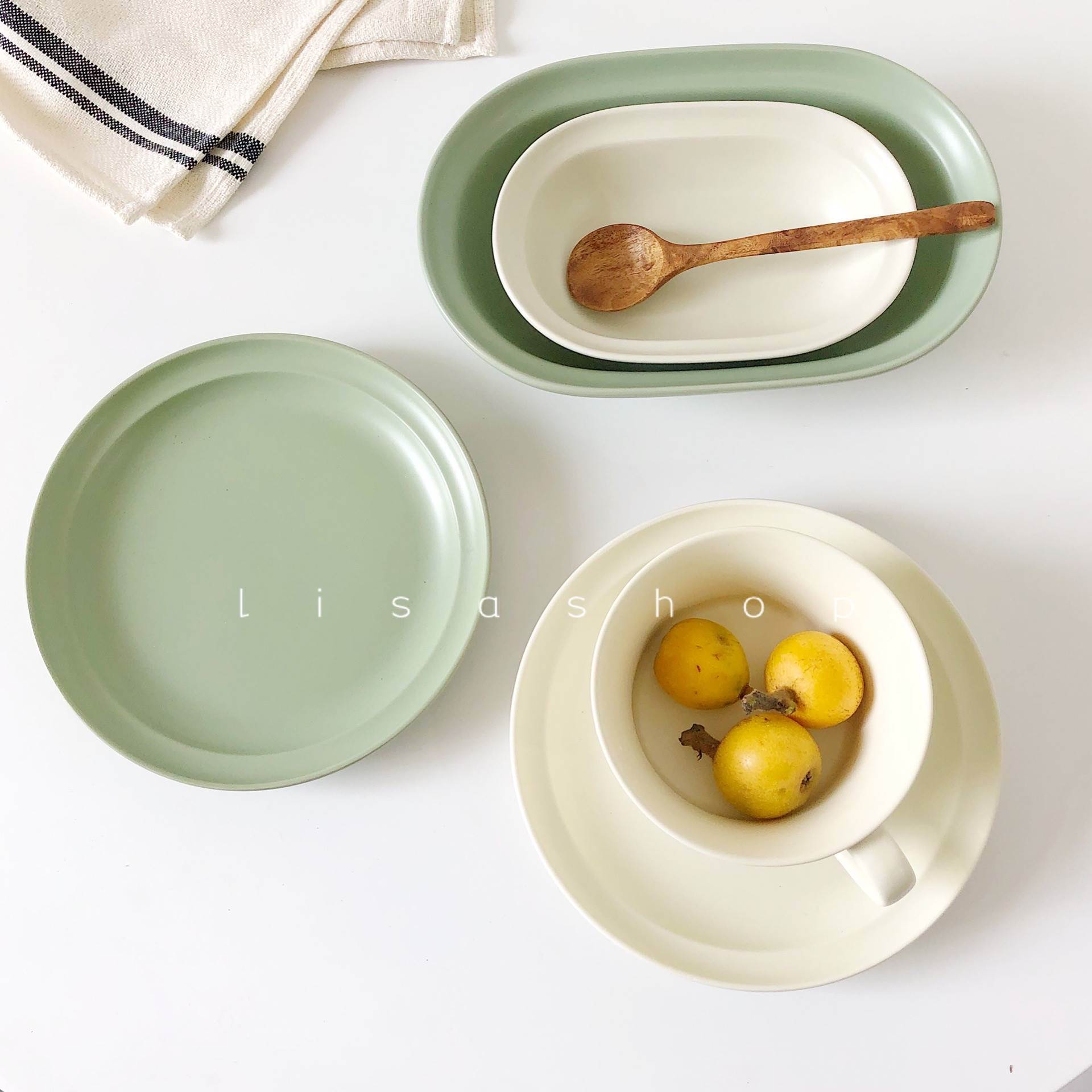 LS简约北欧韩式陶瓷家用纯色餐具平盘早餐意面盘燕麦碗平盘椭圆盘