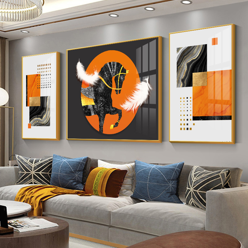 现代简约沙发背景墙高档三联画北欧客厅装饰壁画轻奢大气斑马挂画