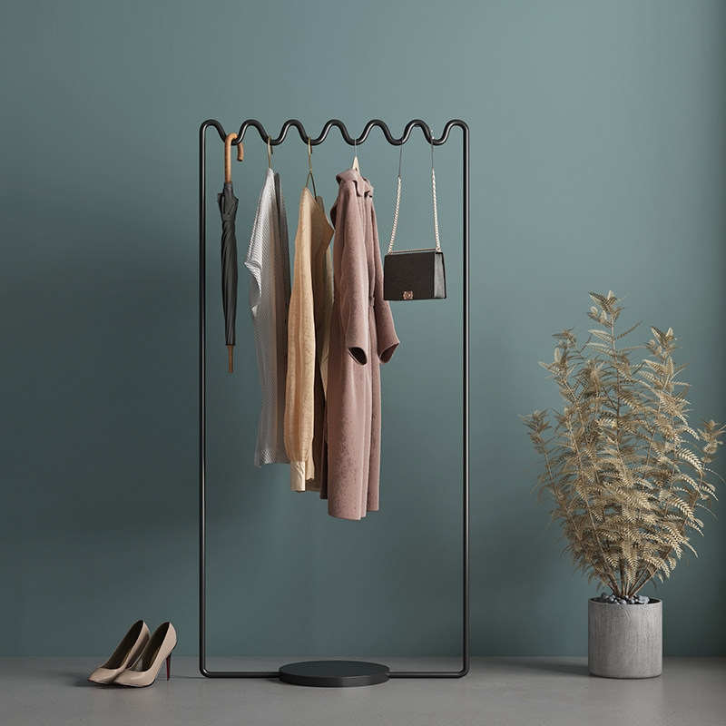 北欧创意衣架落地卧室挂衣架客厅波浪衣服挂架杆式衣架子衣帽架