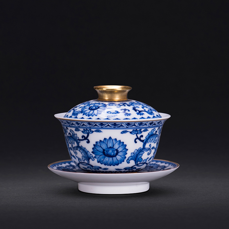 Jingjun Jingdezhen Porcelain Blue and white Three talents Cover bowl Kungfu Online tea set Teacup Tea cup 1in the Tableware , Tea set , Tureen category - from Buy2taobao.com to provide professional Taobao agent buy service