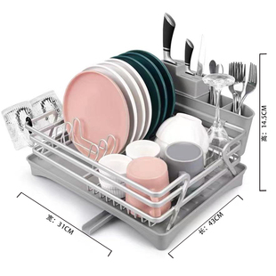 新太空铝沥水碗碟架厨房收纳置物架小尺寸漏水双层放碗架多功能促