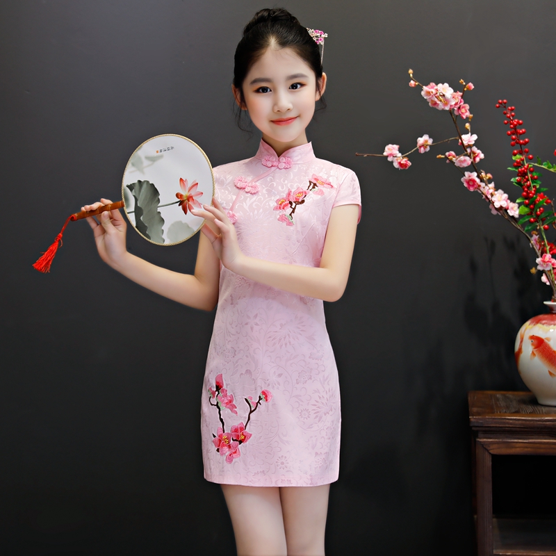 儿童旗袍女夏2019新款女童旗袍小孩大童中式连衣裙宝宝唐装演出服