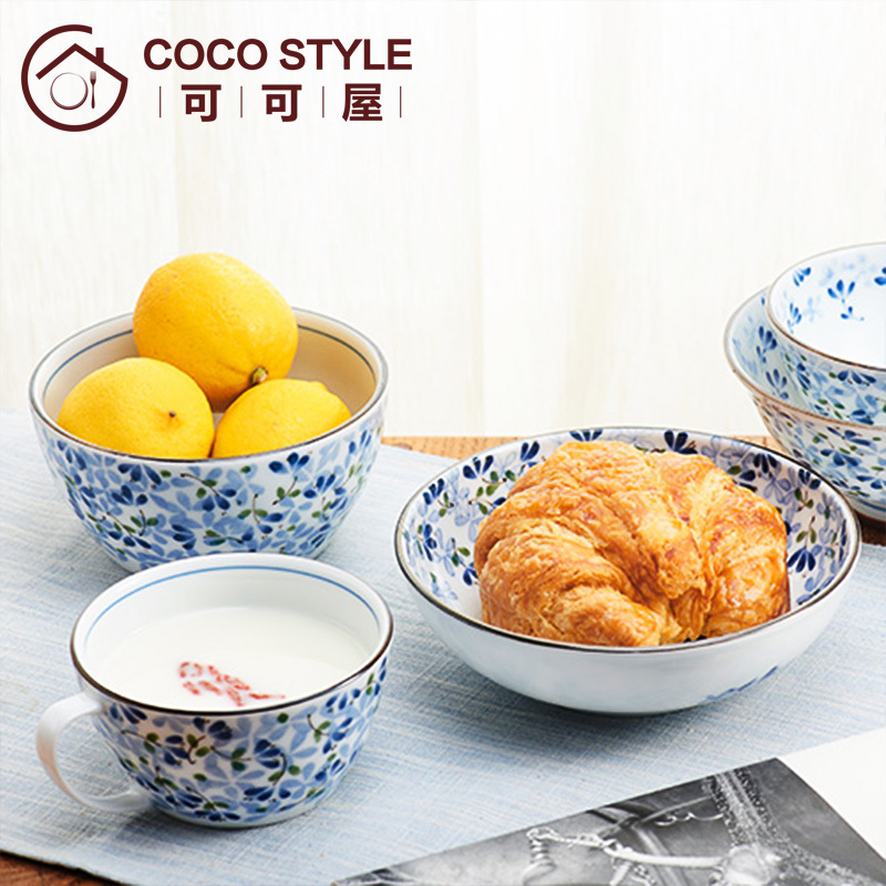 [cocostyle]日本进口美浓烧小蓝芽萌芽餐具釉下彩饭碗面碗汤碗