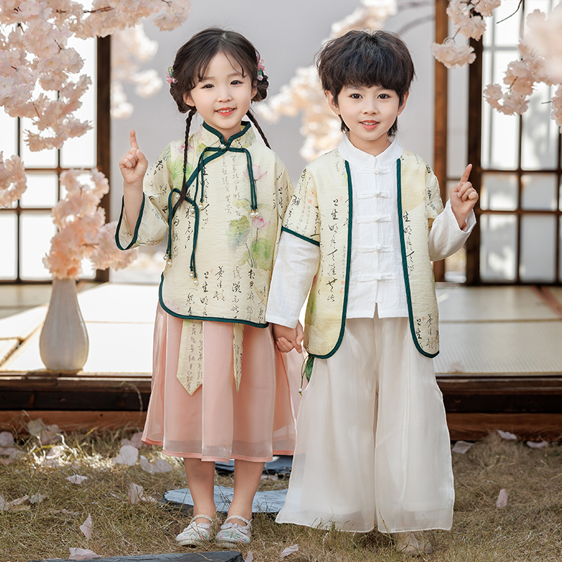 男童汉服中国风春秋薄款中国风唐装小女孩古风古装幼儿园演出服装