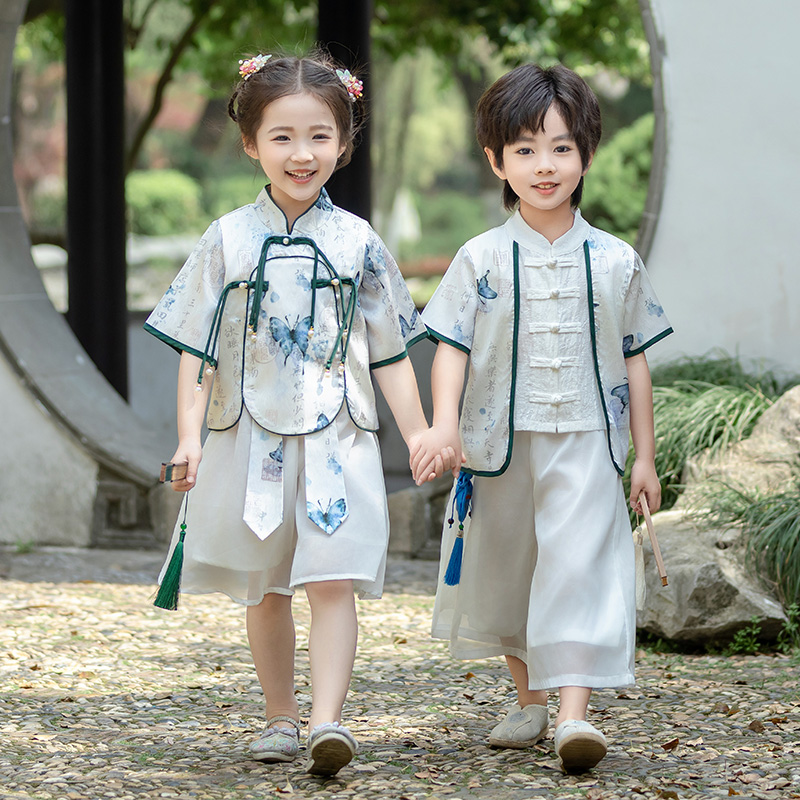 新中式汉服男童国风套装端午儿童演出服装夏季民族风宝宝古装唐装