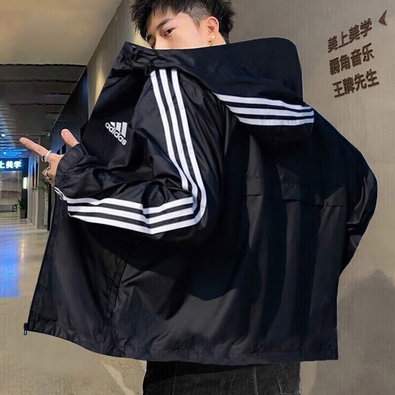 Adidas阿迪达斯三条纹男女款上衣运动服连帽休闲夹克外套 IB0384