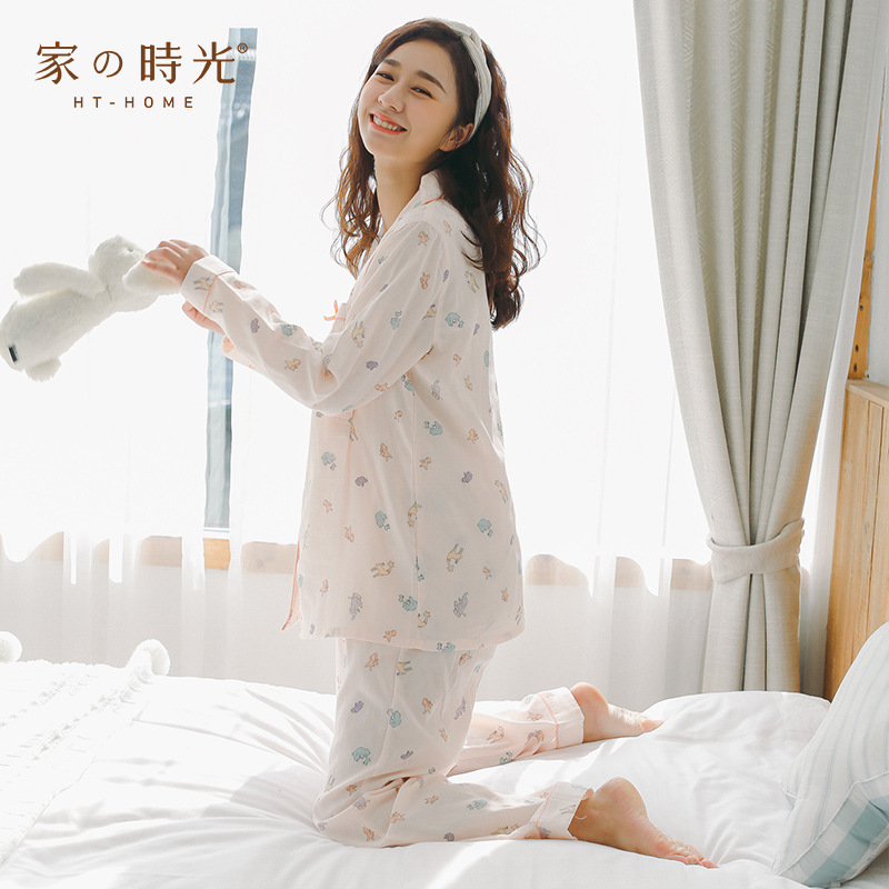 家时光月子服夏季纱布薄款纯棉家居服孕妇睡衣春秋女产后哺乳夏装