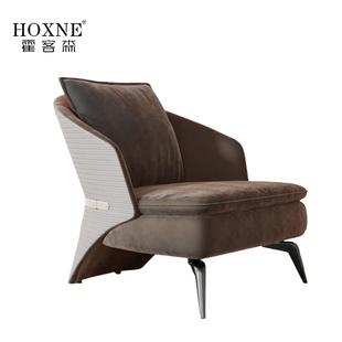 新中式轻奢创意实木餐椅样板房定制咖啡厅售楼处会客区单人沙发椅