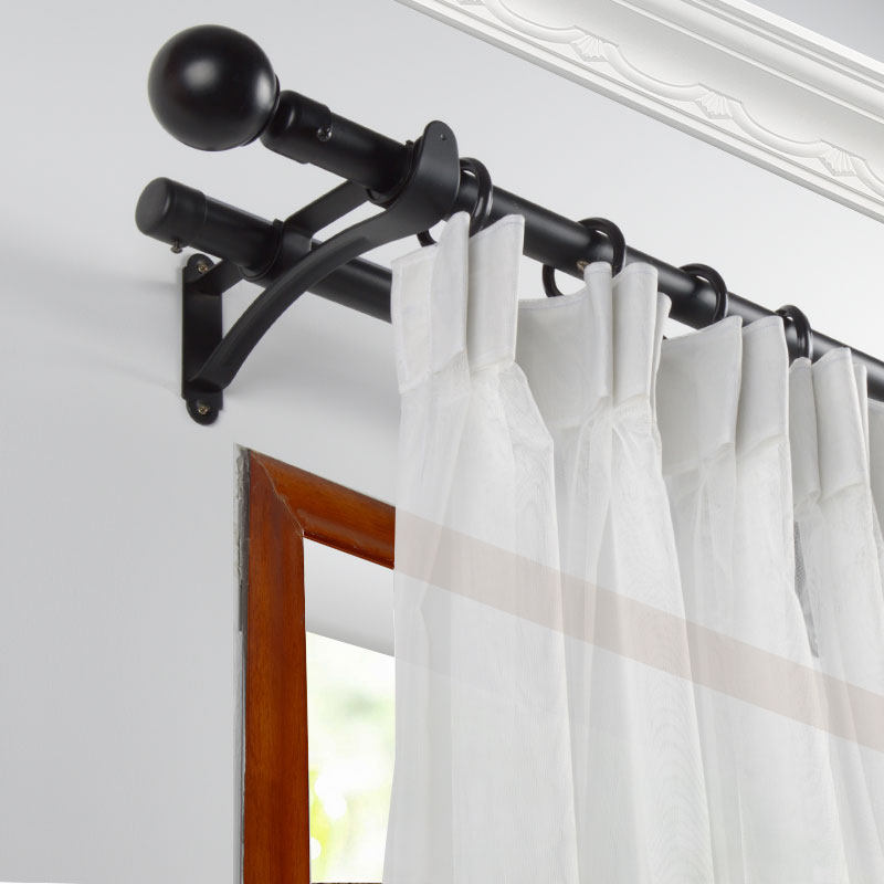 【玉诗28mm】窗帘杆 哑光黑色罗马杆 单干双杆窗帘轨道窗帘滑道