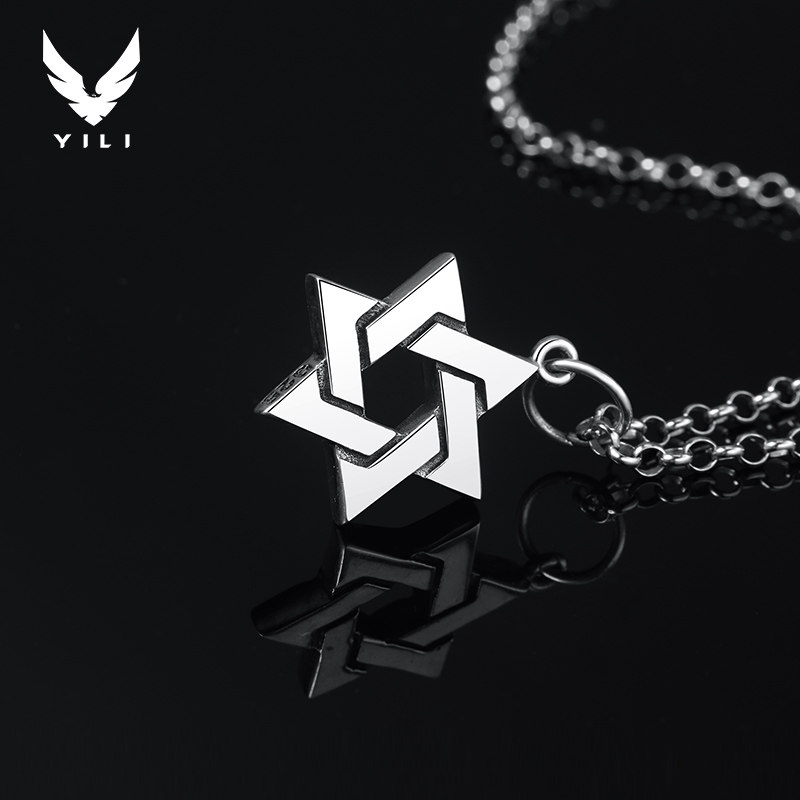 纯银六芒星项链男潮夏季简约小众设计感男士嘻哈百搭几何复古吊坠