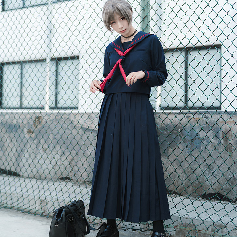放学后 基础款jk制服裙中长款学生不良少女大码水手服长裙