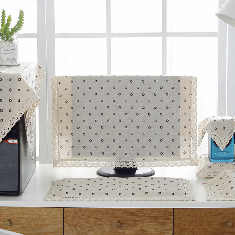 棉麻电脑罩素雏菊麻色布艺台式液晶显示器电脑防尘套多用盖巾布