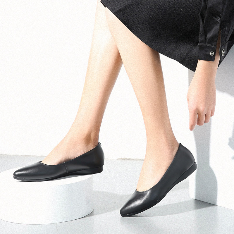 工作鞋女黑色平底单鞋软底真皮皮鞋空姐工装鞋上班久站不累脚夏季