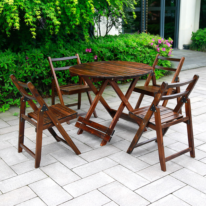 户外阳台花园防腐木可折叠桌椅组合室外休闲实木庭院小茶几套装