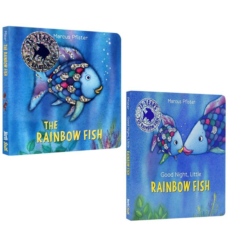 英文原版绘本2册合集 Good Night, Little Rainbow Fish 晚安小彩虹鱼儿童故事纸板书英语启蒙认知可爱的小鱼睡前图画书3-6岁读物