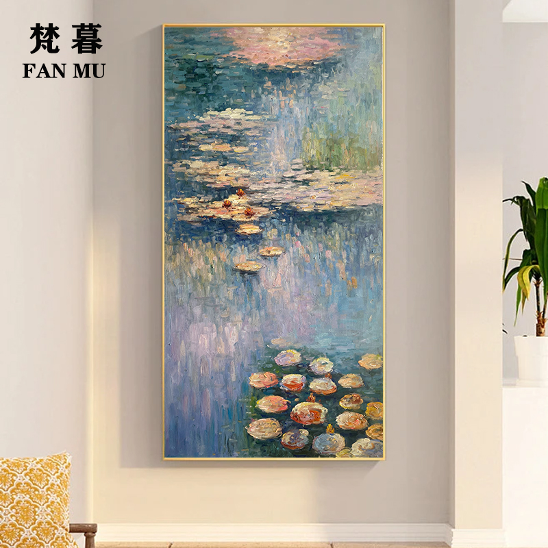 纯手绘油画莫奈睡莲现代简约家居装饰画玄关客厅卧室抽象印象挂画