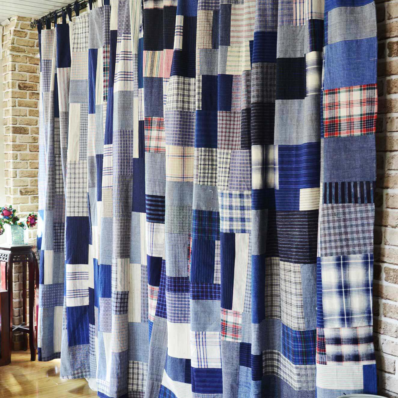 丹凤手工:农村自织老粗布纯棉窗帘加厚拼布落地窗帘古典窗帘定制