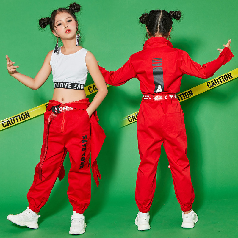 儿童架子鼓爵士嘻哈演出服女童走秀工装少儿街舞表演服装潮服模特