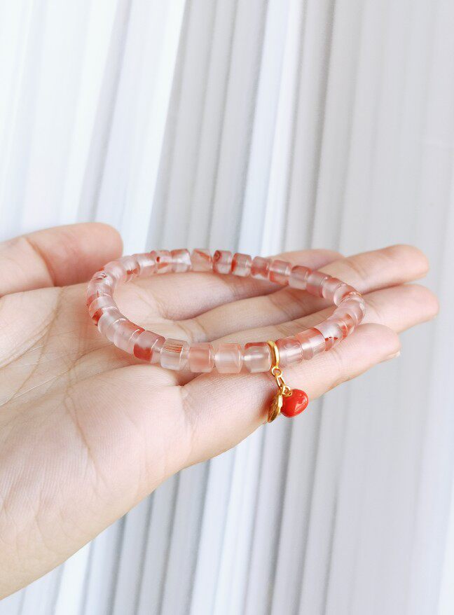 鸢语海天然川料冰飘南红手链玛瑙荔枝冻事业顺利好柿连连单圈女