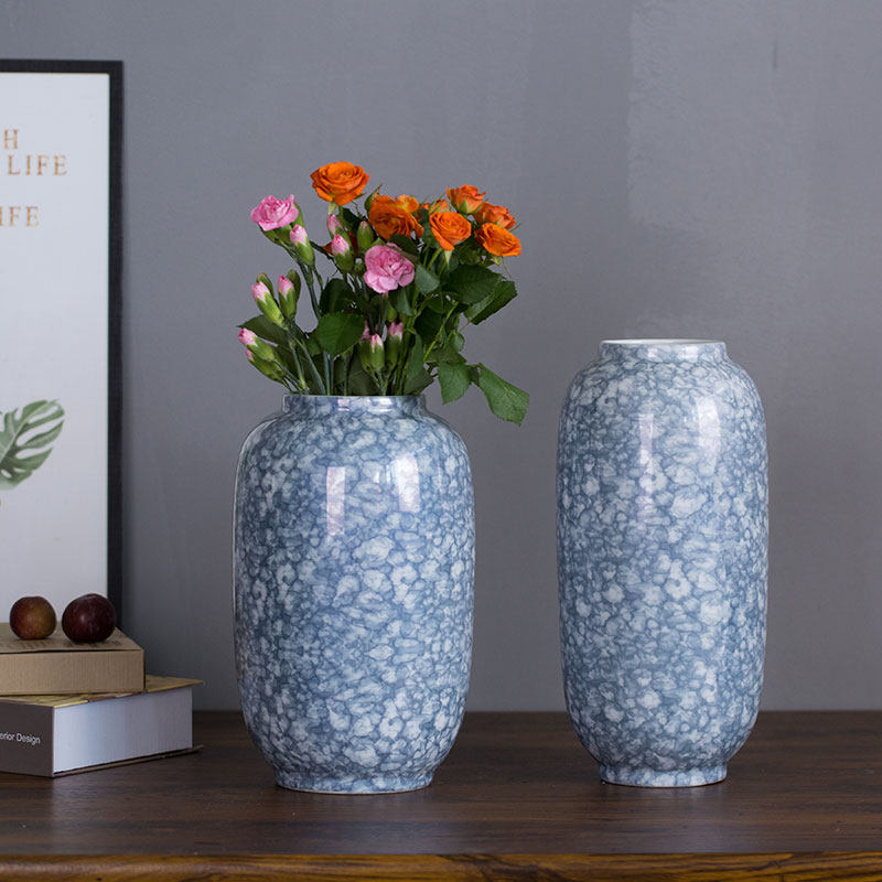轻奢新中式蓝碎花陶瓷花瓶摆设会所样板房酒店别墅玄关装饰摆件