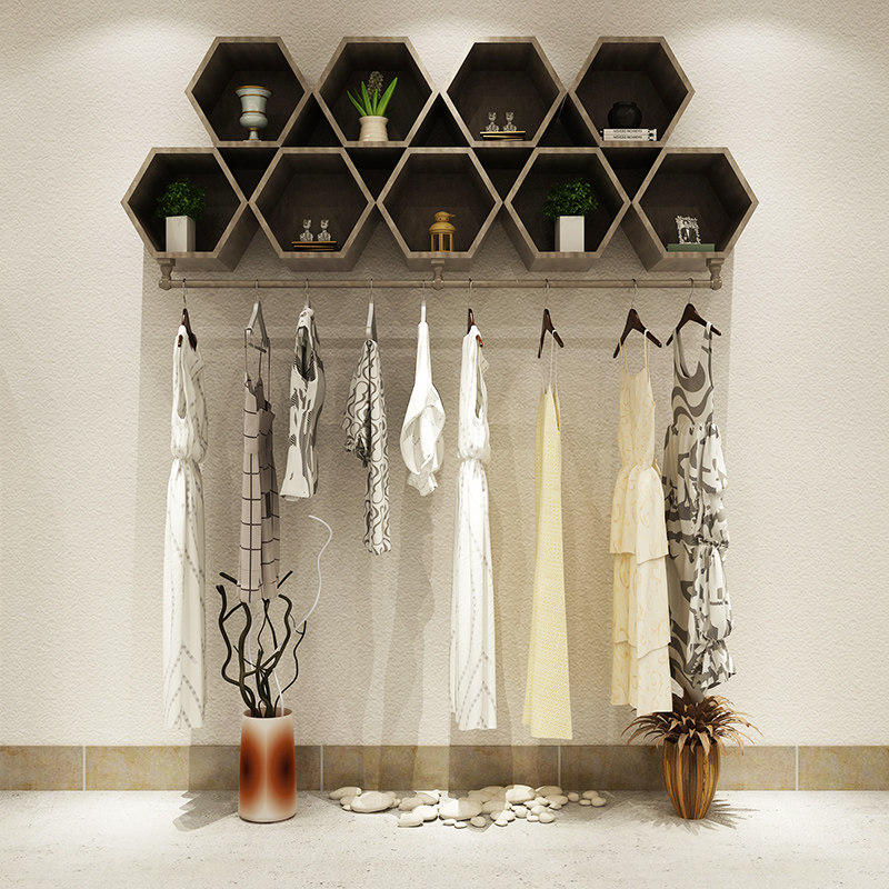 力固服装店展示架上墙鞋架男装店装修货架壁挂衣服的架子包包架优惠券