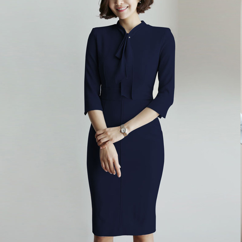 通勤女装ol风格气质修身连衣裙中袖港风职业教师工装大码轻熟面试