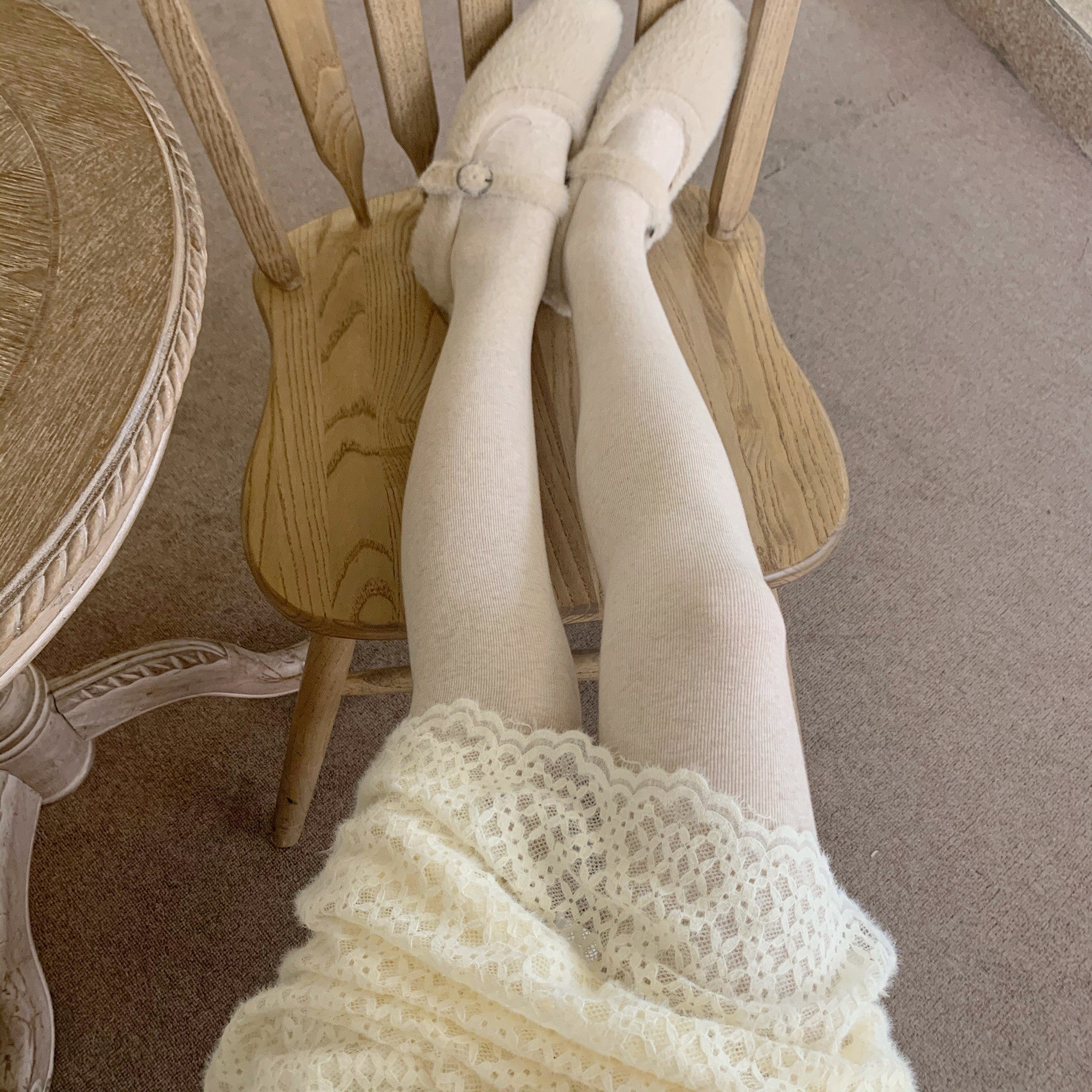 dearyn燕麦白打底裤女秋冬加绒加厚连脚冬款浅色连裤袜外穿