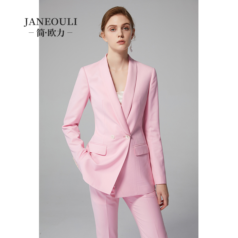 粉色高端职业正装西装套装女韩版时尚商务正装气质女神秋款两件套