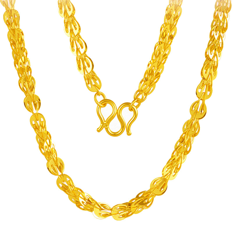 金饰品男999足金_镀黄金凤尾项链男999足金结婚锁骨链女仿金道具首饰