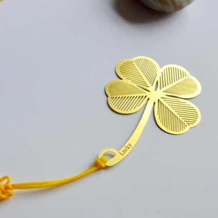 元旦圣诞黄铜金属创意书签中国结幸运金色四叶草书签