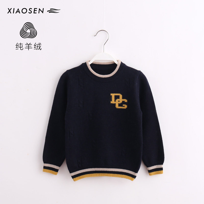 儿童毛衣男童字母小孩子上衣外穿洋气秋冬装中大童羊绒衫纯山羊绒