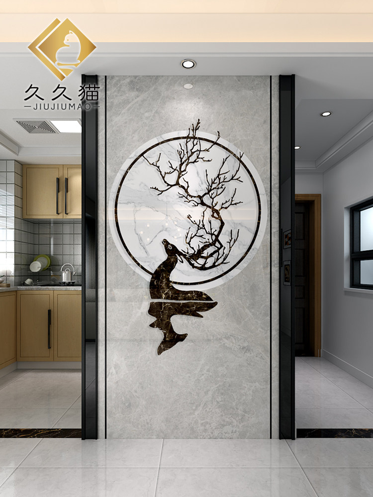 网红客厅玄关瓷砖背景墙过道走廊微晶石艺术岩板浴室墙砖壁画麋鹿