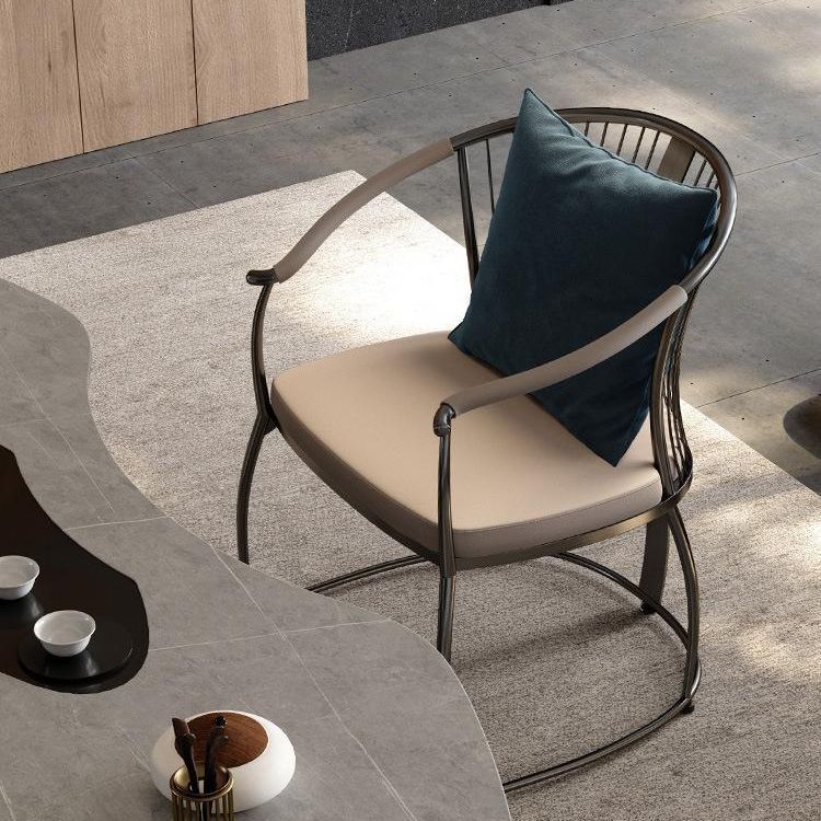轻奢现代茶桌椅主人茶椅围椅设计师别墅不锈钢家用泡茶台太师皮椅