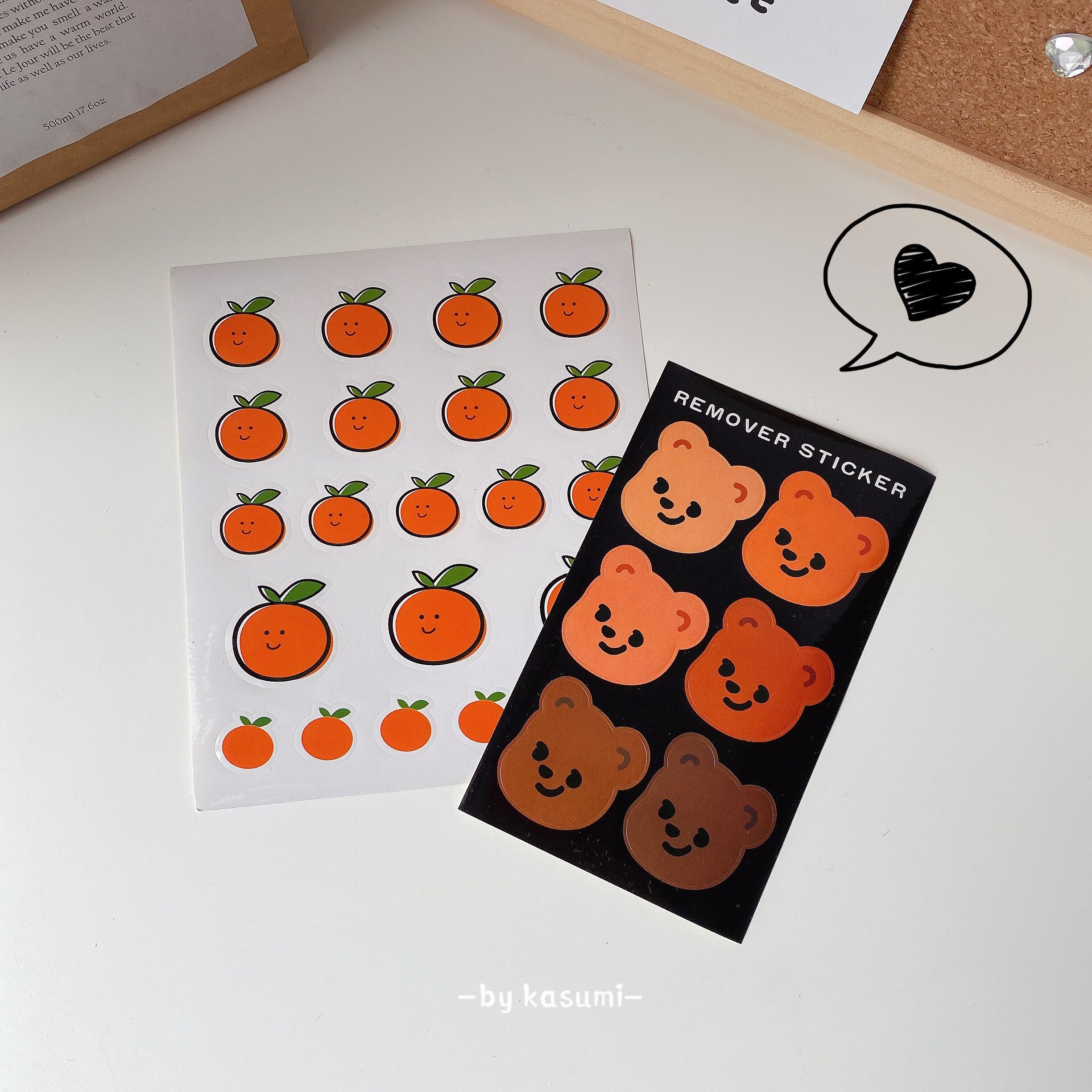 kasumi韩国ins可爱小熊和橘子贴纸手帐装饰水杯手机防水diy贴画